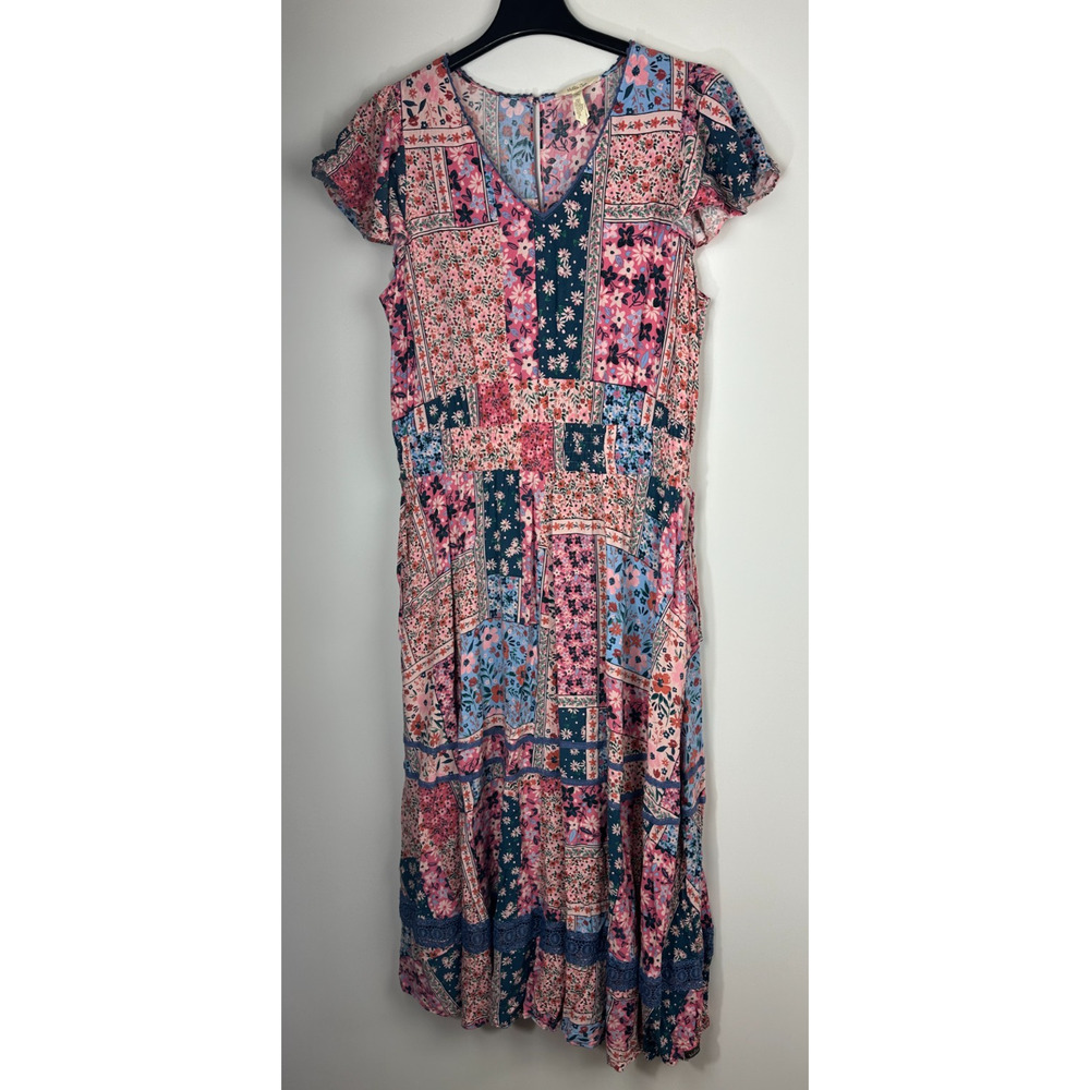 Matilda Jane Wildlife Maxi Dress Pink Teal Floral Boho Patchwork Women's Size XL - Picture 2 of 16